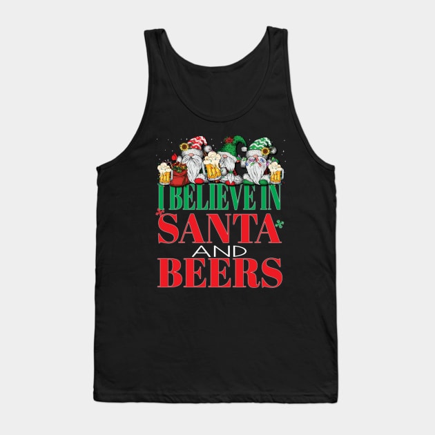 Funny I Believe In Santa and Beers Christmas Cheers Xmas Gnomes Office Party Tank Top by Envision Styles